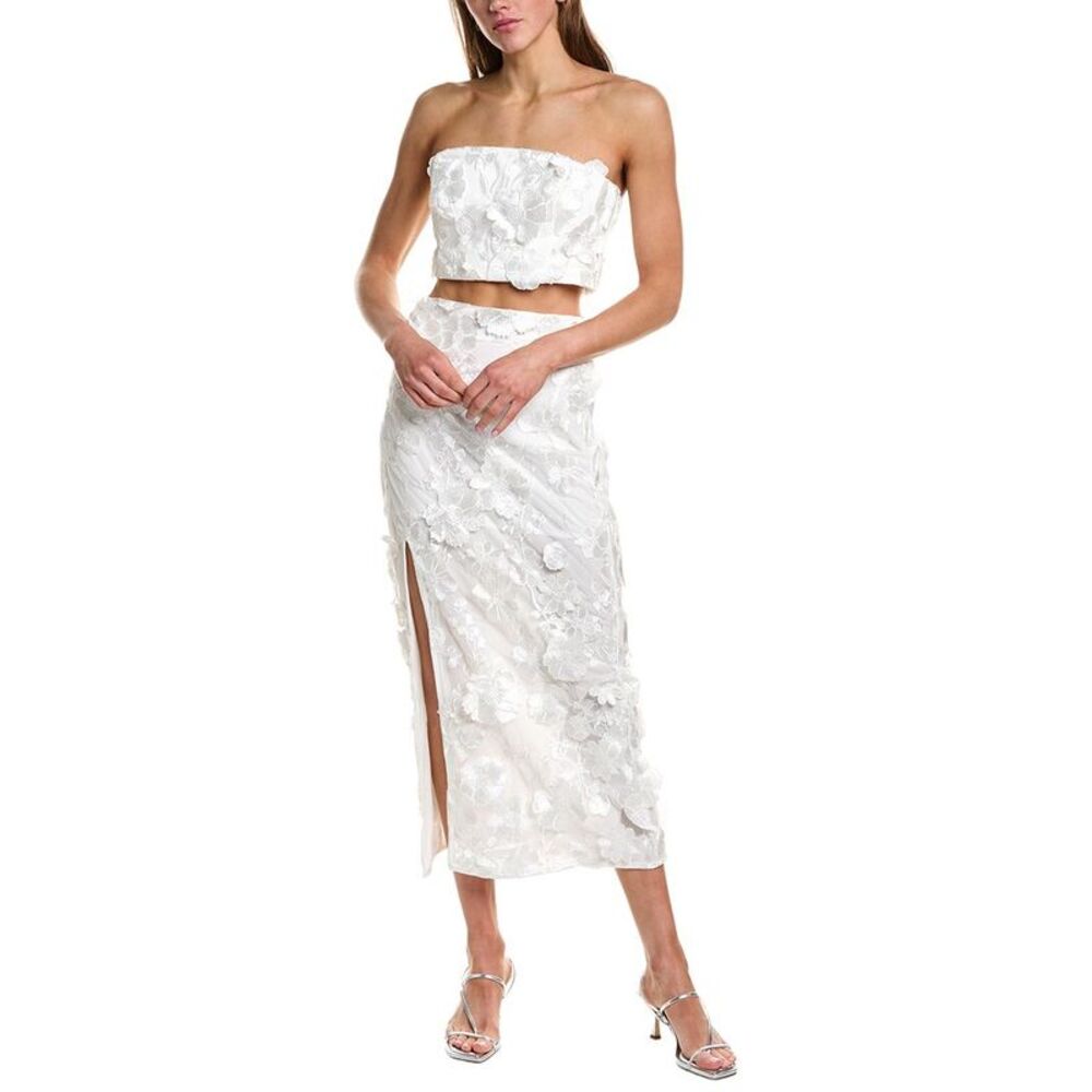 Endless Rose Womens 2Pc Floral Embroidered Bandeau Top & Maxi Skirt Set, White